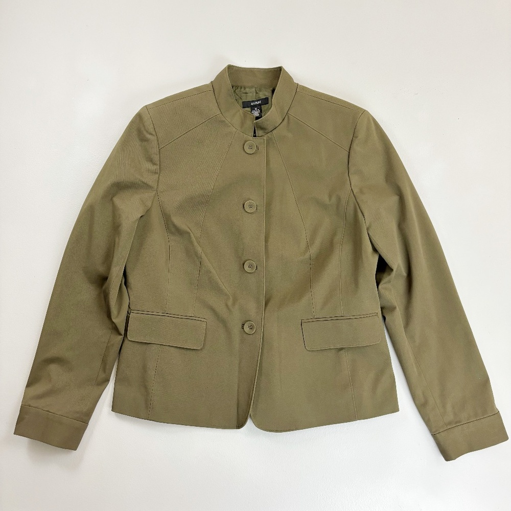 ALFANI Structured Jacket Blazer SZ 14 Heavy Weight 4 Button Olive Green Fall